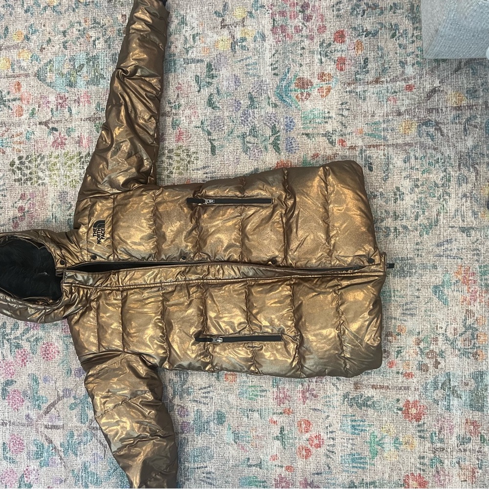 The North Face Metallic Gold Kids Puffer Jacket Size 12 Girls